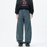 FOESCE Patchwork style Men's Baggy Straight Jeans Personality unisex Fashion Korean High Street Denim Pants Streetwear Male Trousers
