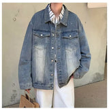 FOESCE American Retro Denim Jackets for Men Autumn Korean Fashion Harajuku Loose Men's Jacket Coats Y2k Hip Hop Gothic Streetwear