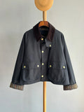 FOESCE 25 Early Spring New Product Barn Style, Wax free Hunting Dress, Collar Short Coat, Retro Classic plaid Jacket, Work Clothes Wind