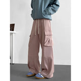 FOESCE Spring Unisex Loose Wide Leg Cargo Pants Elastic Waist Side Pocket Workwear Casual Wear Trendy Men Women Outdoor Comfort Pleats