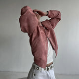 FOESCE Mens Autumn Winter American Street Retro Distressed Suede Jacket Gender-Neutral Short Loose Casual Trend Biker Jacket Unisex