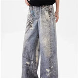 FOESCE New 3D Chain Printed Baggy Jeans For Men And Women Casual Baggy Straight Denim Pants High Street Wide-leg Y2K Blue Jean