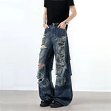 FOESCE Autumn Washed Men's New Denim Jeans High Street Faded Color Design Baggy Wide Leg Pants Casual Wear High Quality Jeans Versatile