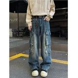 FOESCE New High Street Cargo jeans men Gothic Punk Dark Trousers  Harajuku Retro Baggy Jeans Men Street Fashion Straight Leg Pants