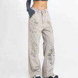 FOESCE 2025 Damei's New Graffiti Micro La Jeans feminino 2025 Spring/Summer Street Design Long Pants for Women plus size fashion