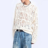 FOESCE Men Sweater Harajuku Perspective Destructed Hollow Hold Pullover Tops Autumn Streetwear Fashion Trendy Daily Sweater Unisex 2025