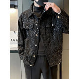 High-end Feeling Denim Jacket For Men Women Casual Trendy Loose Fit Thin Jacket Bright Sequins Fashionable Streetwear