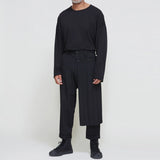 FOESCE Men's Fashion Double Layer Skirts Pants New Trend Dark Deconstructed Pleated Trousers Straight Leg Pants Genderless Streetwear