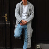 FOESCE Sweater Men's Trench Coats Knitted Long Sleeve Button Knit Hooded Cardigan Fall Winter Men Overcoats Streetwear Vintage Sweaters