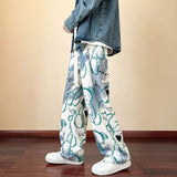 FOESCE American High Street Casual Pants Men's Tie-dye Bear Graffiti Casual Loose Wide-leg Pants Trendy Brand Niche Mopping Trousers