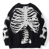 FOESCE Men's and women's Y2K round neck long sleeved skull print pullover sweater round neck trendy Harajuku hip-hop loose sweater