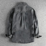 FOESCE Heavy washing to do old vintage denim shirt men's double pocket design trend Europe and the United States casual shirt coat