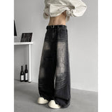 FOESCE Jeans Men baggy Wide Leg Washed Marble Jeans Vintage Comfort Denim Pant Relaxed Fit Casual Trousers Trend Streetwear Urban Style