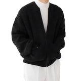 FOESCE Spring Autumn Men's Loose Sweater Knitted Zipper Medium Length Lazy Cardigan Solid High Street Casual O-neck Sweater Clothes