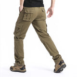 FOESCE Large Pocket Loose Overalls Men's Outdoor Sports Jogging Tactical Pants Elastic Waist Pure Cotton Casual Work Pants