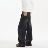 FOESCE 2025 Spring New Trendy Jeans Patchwork Design Male Gradient Color Washed Straight Male Denim Pants Wide Leg Mopping pants