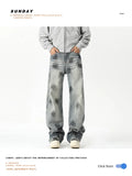 FOESCE Men's Denim Pants Color block wash jeans New Fashion High Quality Washed Male Jeans Loose Wide Leg Trousers Straight Casual jean