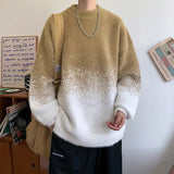 FOESCE New Popular Plush Gradient Sweater Autumn Winter High Street Casual Round Neck Knitted Sweater Men's Soft Lazy Pullover 4 Colors
