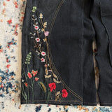 FOESCE Y2K Floral Baggy Denim Pants Patchwork Blossom Embroidery Streamlined Seams Streetwear Hip Hop Retro Goth Unisex Oversized Jeans