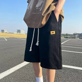 FOESCE Men Basic Loose Outdoor Sports Casual Shorts Male Daily Knee Lenght Denim Short Pants Straight Wide Leg Wash Summer Short Jeans