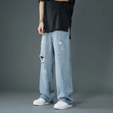 FOESCE Ripped Jeans Men Ins Trendy Straight Leg Loose Wide Leg Pants High Waist Floor Mopping Denim Pants Versatile Casual Pants Men's