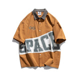 FOESCE 2025 Summer American fashion label color matching casual short sleeved shirt loose men's work clothes hip-hop shirt fashion