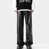 FOESCE Mens Pu Leather Pants Classic Grunge Motorcycle Pu Casual Pants Spring Streetwear Fashion Straight Pants Men'S Clothing 2025 New
