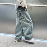 FOESCE personalized workwear jeans Spring and Autumn 2025 Spring and Autumn New Straight Pants Boys  Wide Legs Handsome Trendy 5-15 yea