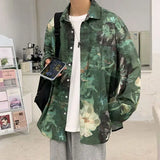 FOESCE Trendy Brand Retro Oil Painting Printed Long-sleeved Shirt Men Street Loose Casual Couple Shirt Jacket