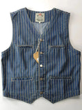 FOESCE Spring New Japanese Retro Denim Striped Cargo Vest Men's Fashion Pure Cotton Washed Sleeveless V-neck Multi-pocket Casual Coat