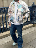 New American Style Casual Lapel Single Breasted Jacket Men's Fashion Brand Long Sleeve Graffiti Coat Male Large Size Loose