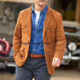 FOESCE Men's Suede Jacket Men's Dress Jackets for Suit Elegant Clothes Man New in Coats and Jackets Mens Suits Luxury Man Coat Blazers