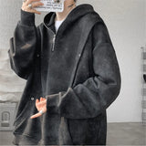 FOESCE Retro Tie-dye Printed Hoodie Men Fleece Warm Pullover Sweatshirts High Street Hip Hop Streetwear Oversized Unisex Hoodie