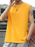 Foesce 2024 New Summer Men Tank Top Korean Fashion Side Button Basketball Sleeveless T-shirt Sportswear Man Solid Cotton Gym Tee Tops