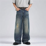 FOESCE Autumn Trendy Denim Jeans Men Straight Stretch Regular Jeans for Man Blue Classic Vintage Baggy Causal Cargo Denim Pant Big Size