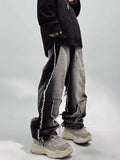 FOESCE Trendy Hip-hop Ins Loose Straight Leg Jeans, Distressed Floor Length Pants, Casual Workwear Pants For Men Streetwear Jeans Men's
