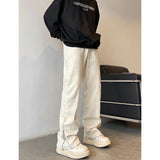 FOESCE American high street vibe jeans, men's trendy straight leg pants, thin and high-end slim fitting workwear, zippered pants,2025