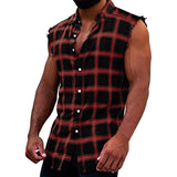 FOESCE Mens Sleeveless Flannel Tank Tops Casual Loose Button Down Cowboy Plaid Snap Shirts Plus Size Vest Camiseta Masculina Playeras