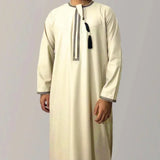 FOESCE New Muslim Men Long Sleeve Pullover Dress Abaya Daffah Jubba Thobe Pakistan Saudi Arab Kaftan Islam Clothing Prayer Robe Afghan