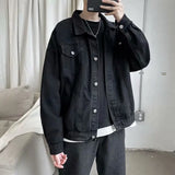 FOESCE Black Denim Short Jacket Men Turn Down Collar Bomber Jacket Jeans Coats Casual Pockets Overalls Streetwear Man Clothing Outwear