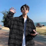 FOESCE French small fragrance coat men's fashion high sense men's clothing spring and autumn tweed woven thousand bird check shirt men
