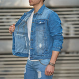 New Fashion Streetwear Men Ripped Slim Denim Jacket Male High quality Distressed Solid Motorcycle Casual Jean Jacket Coat