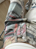 American style high street personalized printed newspaper jeans for men and women summer straight tube loose wide leg pants y2k