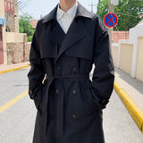 FOESCE Autumn trench coat mens Korean style Male Streetwear Windbreaker Trenchcoat Men Solid  coats for men Casual Loose Long Overcoat