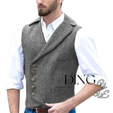 FOESCE Men's 5 Button Herringbone Tweed Waistcoat Tailored Collar Suit Vest