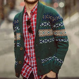 Men's Casual Sweater Autumn and Winter Knitted Cardigan with Lapel and Long Sleeved Jacquard Sweater Jacket Clothing