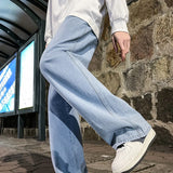 FOESCE Korean Fashion Classic Jeans Men's Four Seasons Loose Straight Wide Leg Pants Street Hip-Hop Baggy Student Unisex Pants