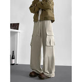 FOESCE Spring Unisex Loose Wide Leg Cargo Pants Elastic Waist Side Pocket Workwear Casual Wear Trendy Men Women Outdoor Comfort Pleats