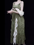 FOESCE 2025 New Lolita Retro Jacquard Elegant Dress Y2K Vintage Cosplay Green Daily Temperament Gorgeous Elegant Queen Princess Dresses