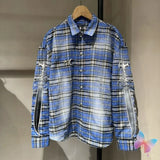 Blue Checkered Thug Club Shirts Star Moon Metal Logo Embroidered Sword Long Sleeved Shirts Fashion Hiphop Street Men Women Tops